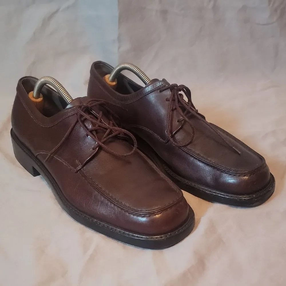 Brown Polished Leather Oxfords with Sturdy Soles